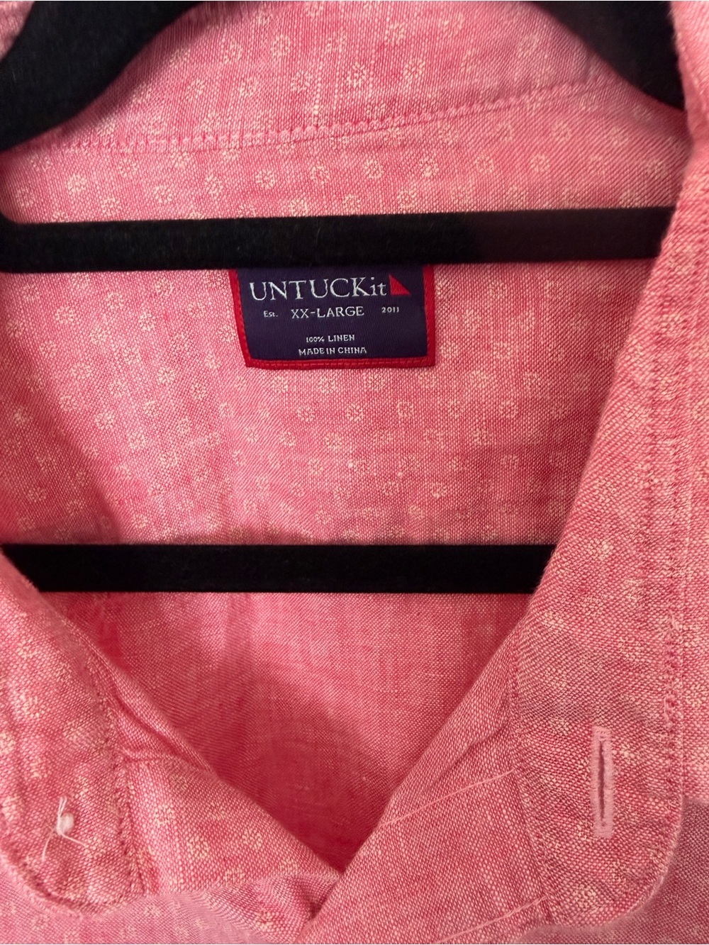Untuckit Men’s 100% Linen Casual short Sleeve Button Down Shirt Size XXL Red - Picture 4 of 5